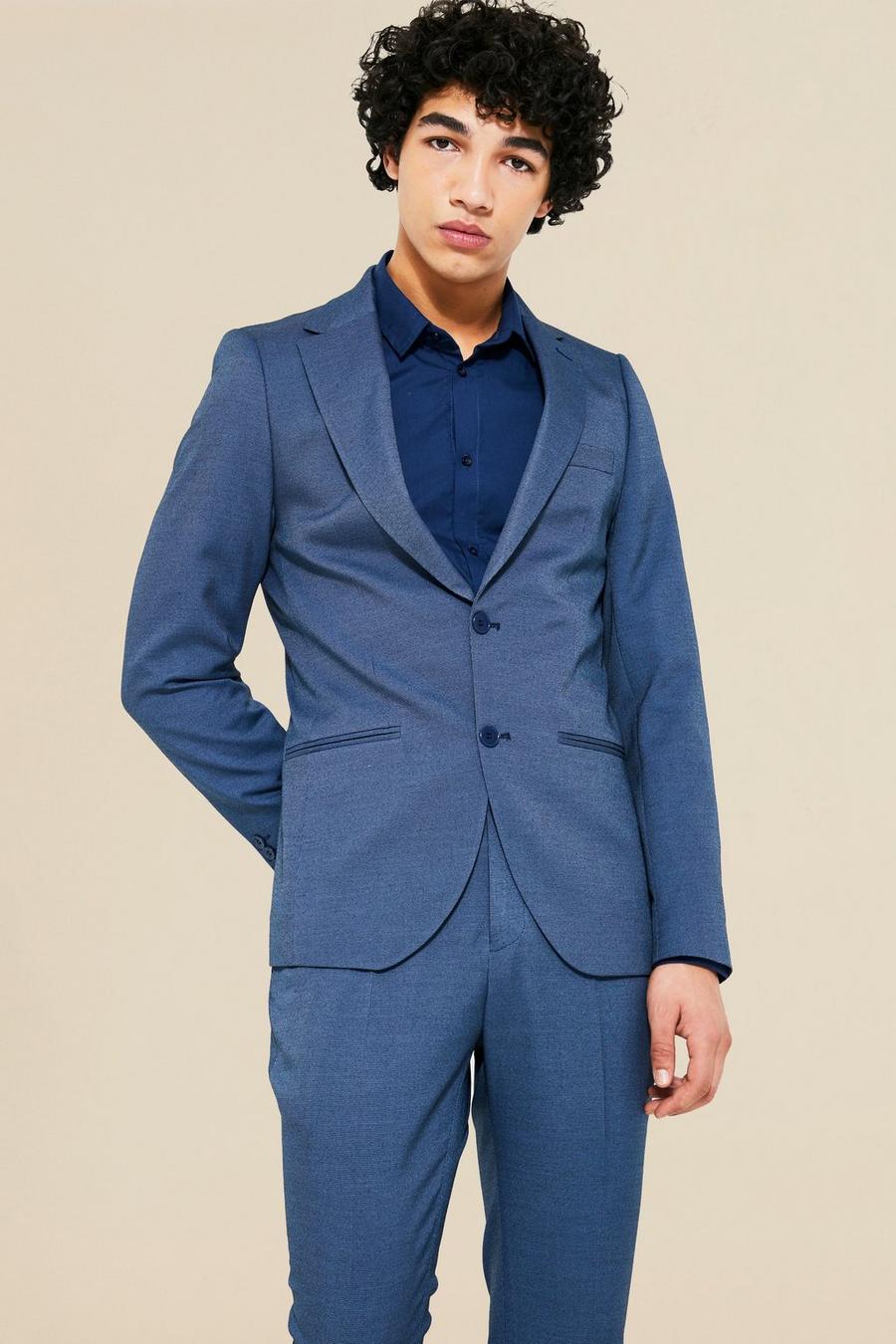 Light blue bleu Single Breasted Skinny Birdeye Suit Jacket