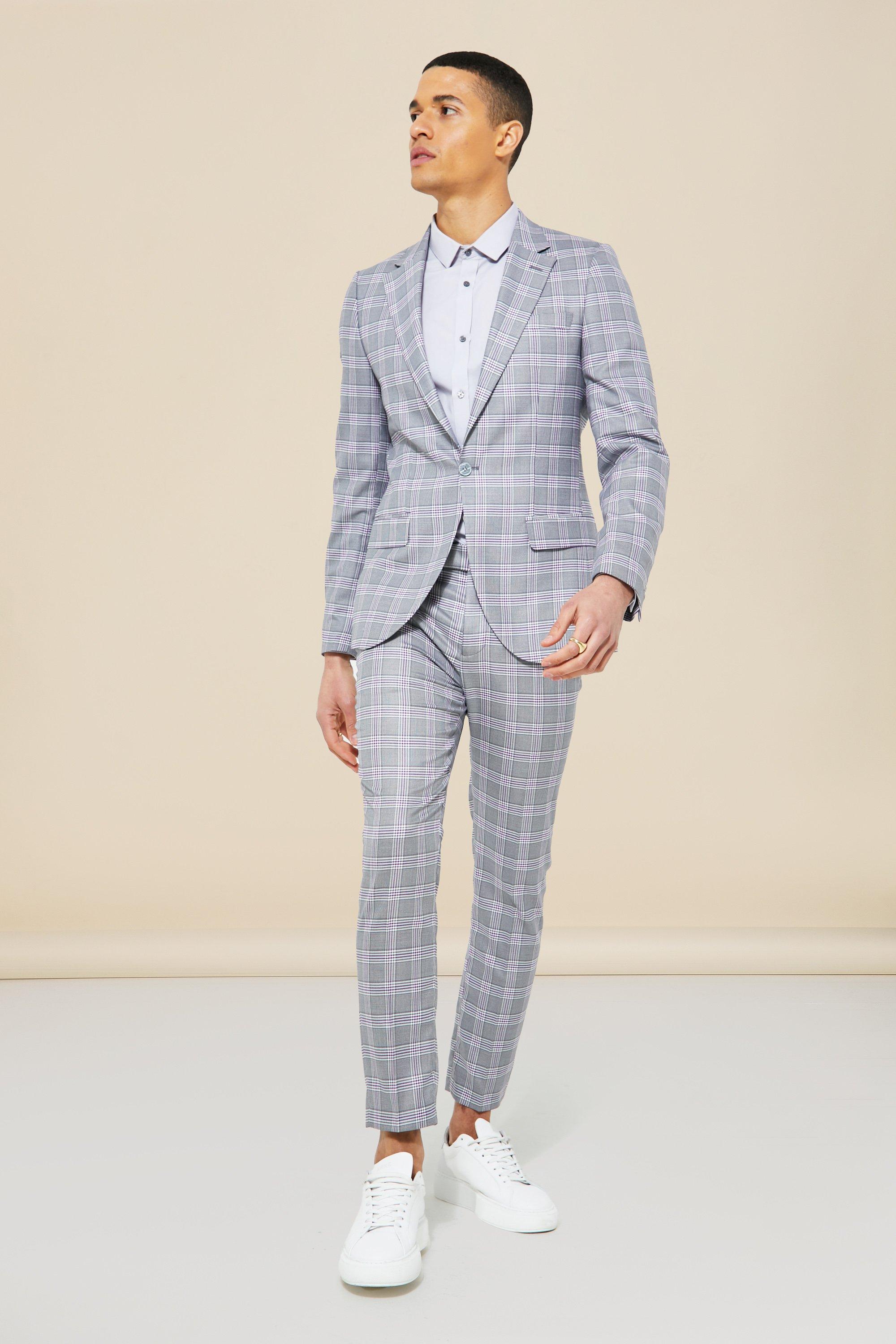 Mens grey shop check suit jacket