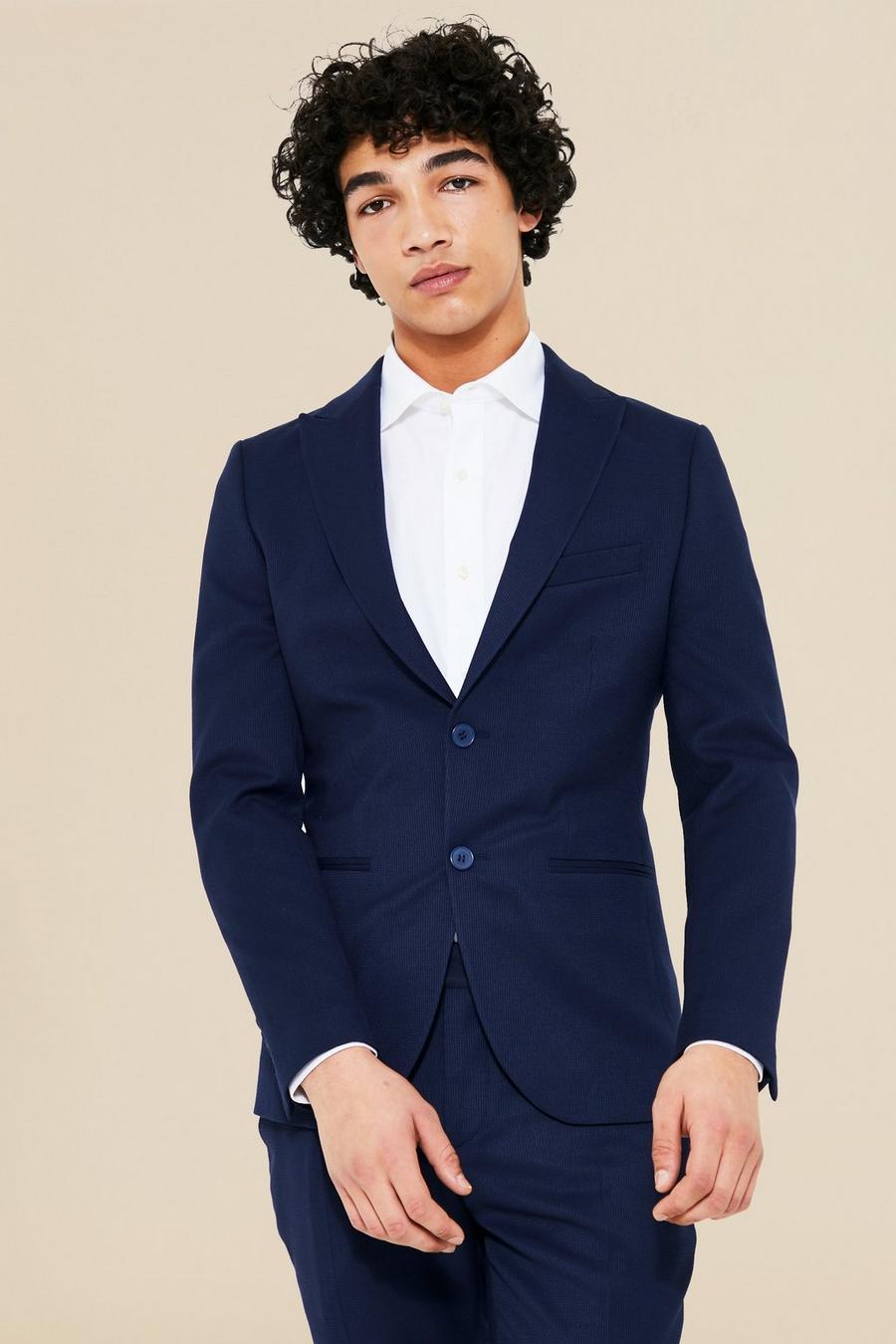 נייבי azul marino חליפה סופר סקיני מבד סירסאקר עם רכיסה יחידה  image number 1