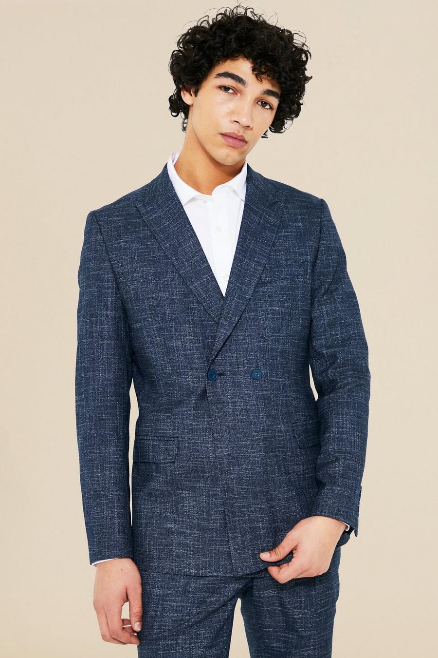 Navy Double Breasted Marl Skinny Suit Jacket image number 1