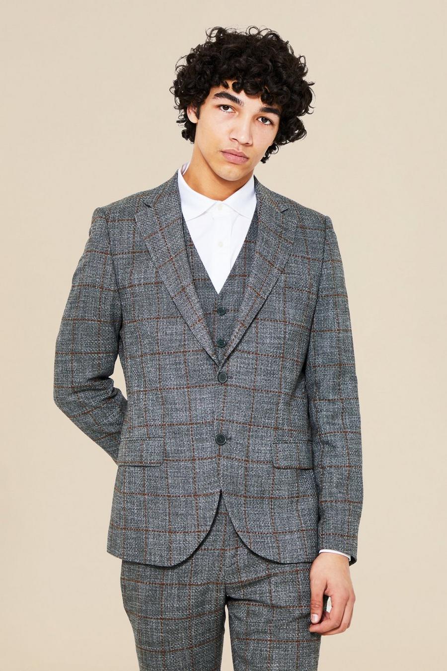 Green Slim Single Breasted Check Suit Jacket image number 1