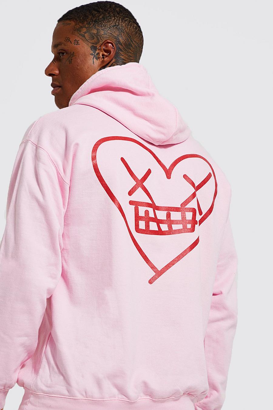 Pink Oversized Heart Graphic Hoodie image number 1