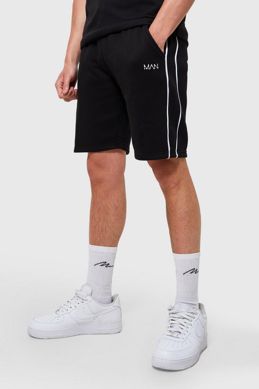 Black Loose Fit Man Jersey Shorts With Piping
