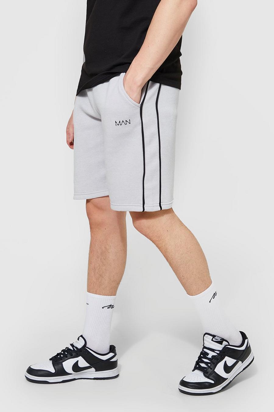 Grey Loose Fit Man Jersey Shorts With Piping
