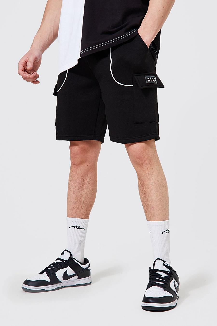 Man Jersey Cargo-Shorts, Black noir