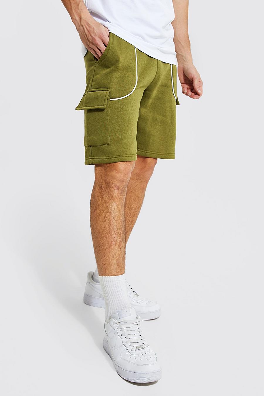 Khaki Loose Fit Man Jersey Cargo Shorts image number 1