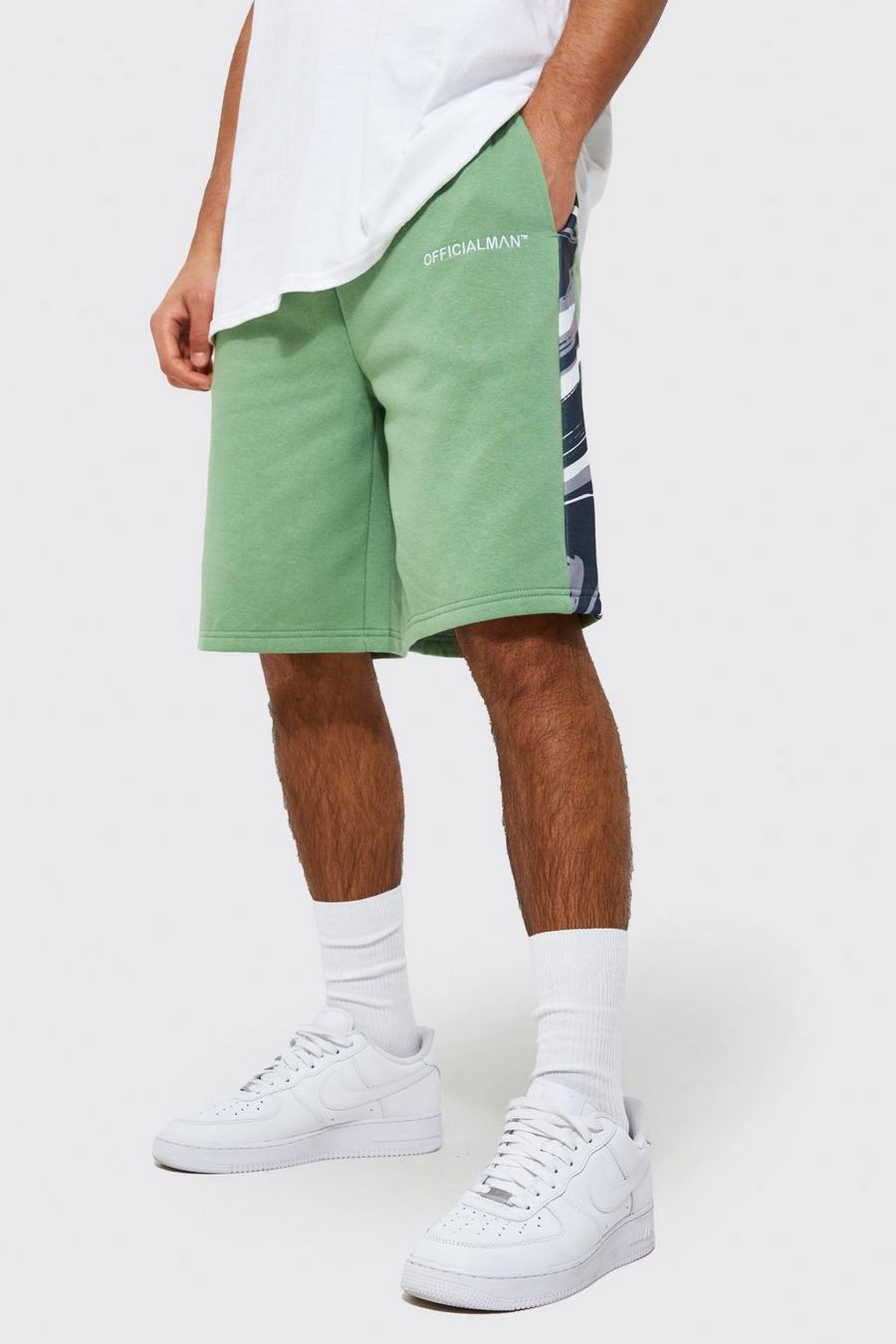 Sage green Oversized Official Man Marbled Panel Shorts