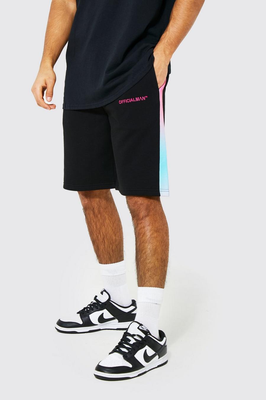 Black Oversized Official Man Ombre Panel Shorts image number 1