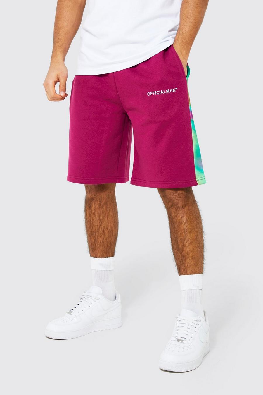 Purple Oversized Official Man Print Panel Shorts image number 1