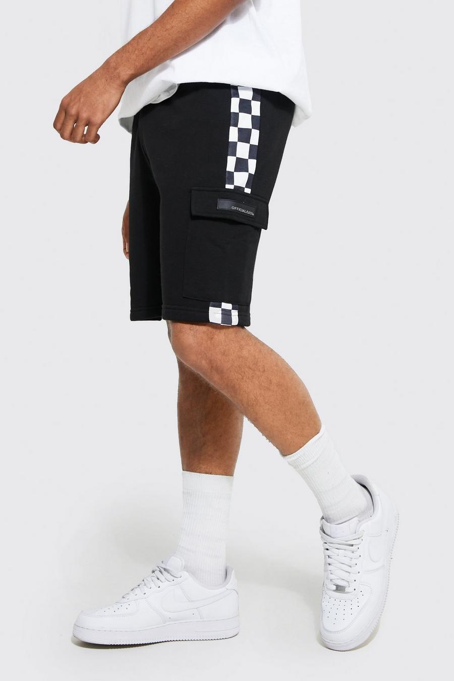 Black Loose Fit Man Checkerboard Cargo Shorts image number 1