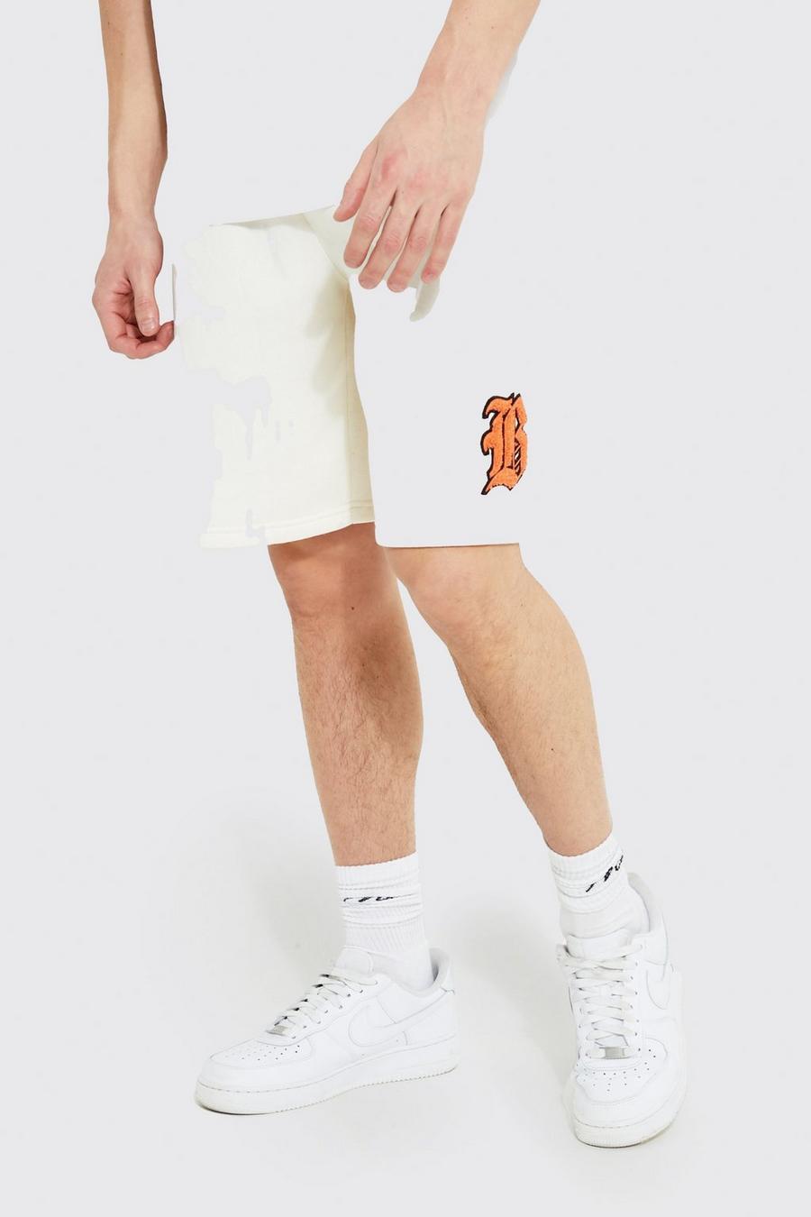 Oversize Jersey-Shorts mit B-Applique, Sand beige