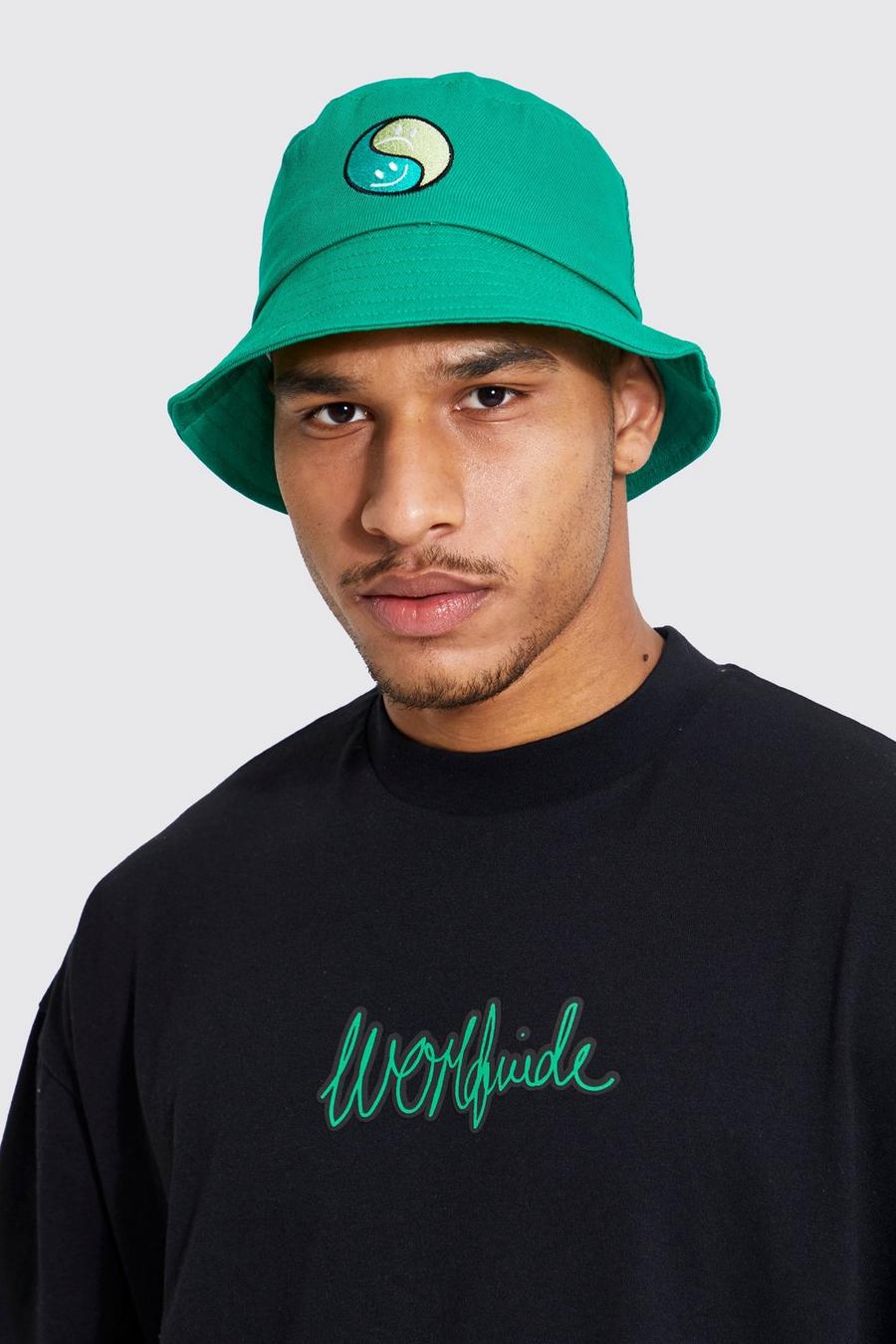 Green Embroidered Ying Yang Trippy Bucket Hat image number 1