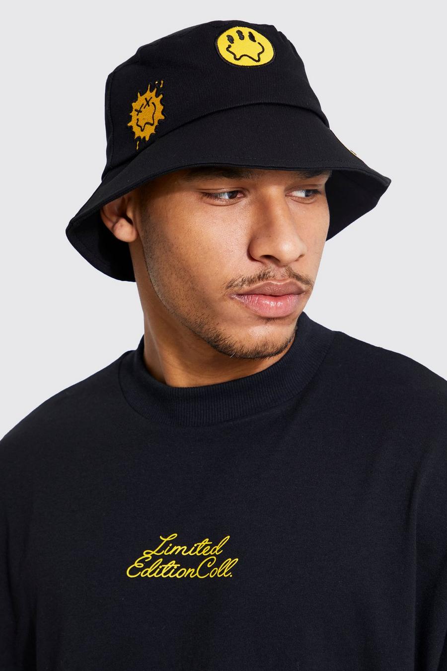 Black schwarz Embroidered Trippy Bucket Hat 