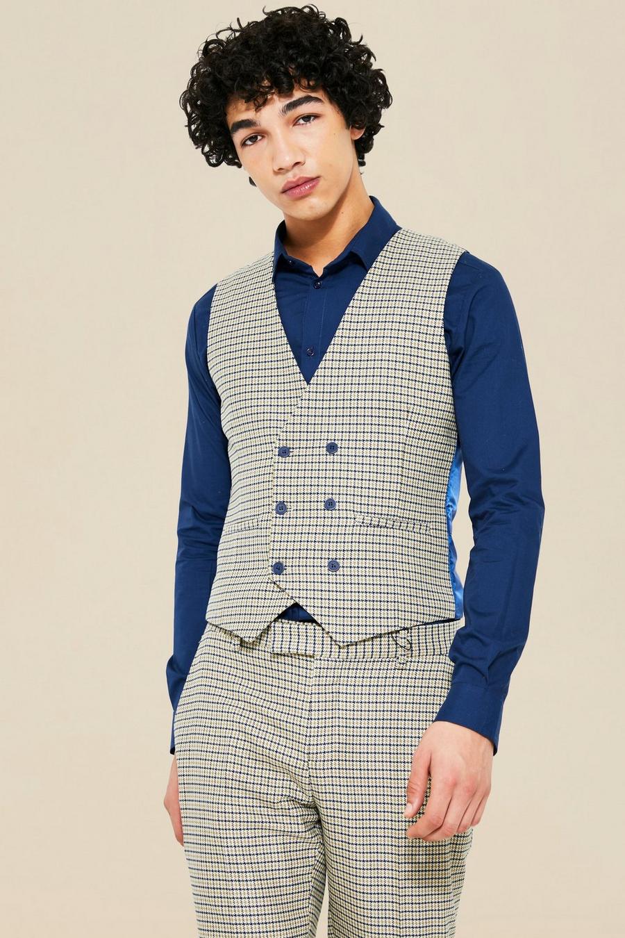 Multi Double Breasted Dogstooth Skinny Waistcoat