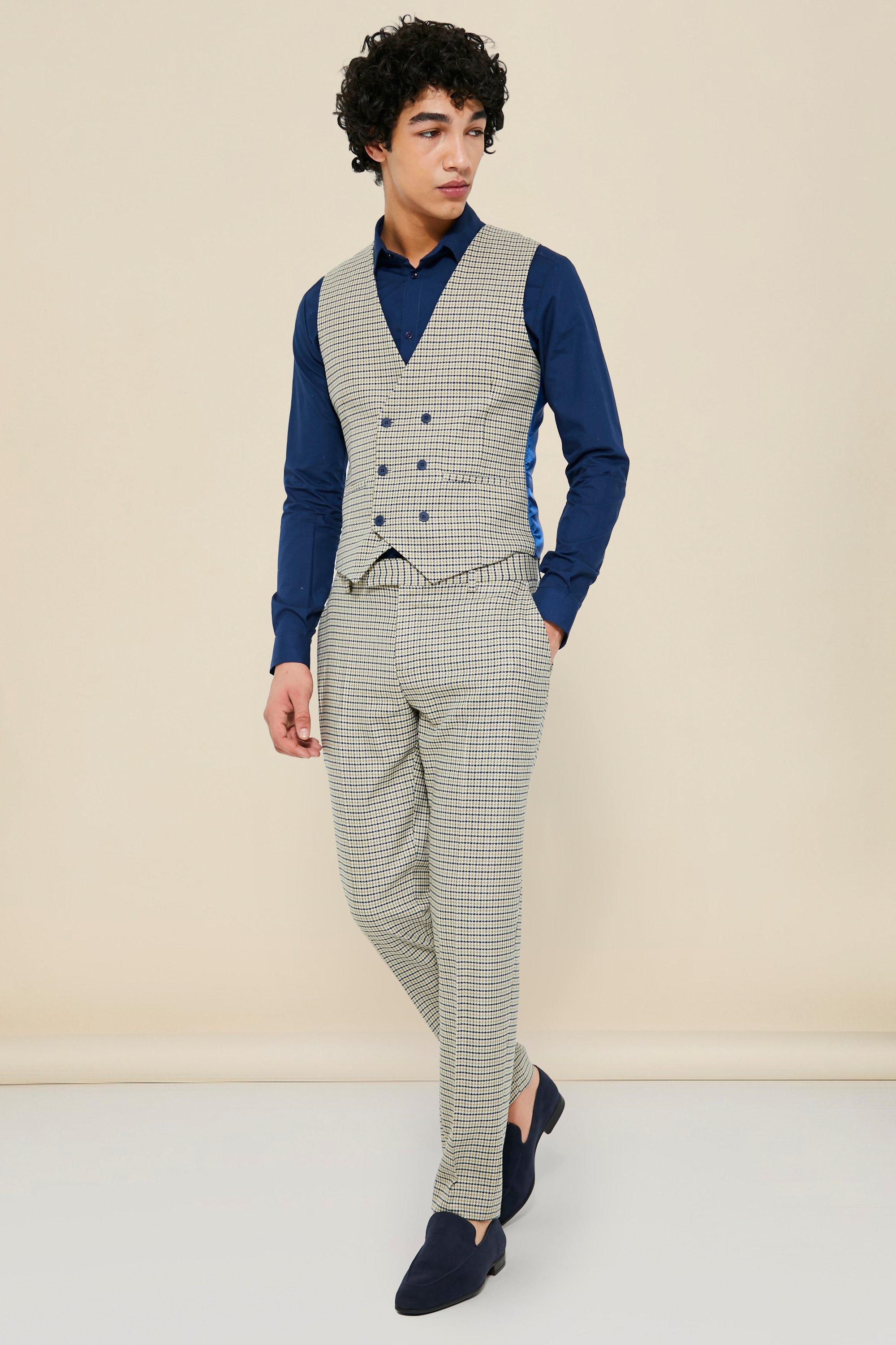 Double Breasted Dogstooth Skinny Waistcoat