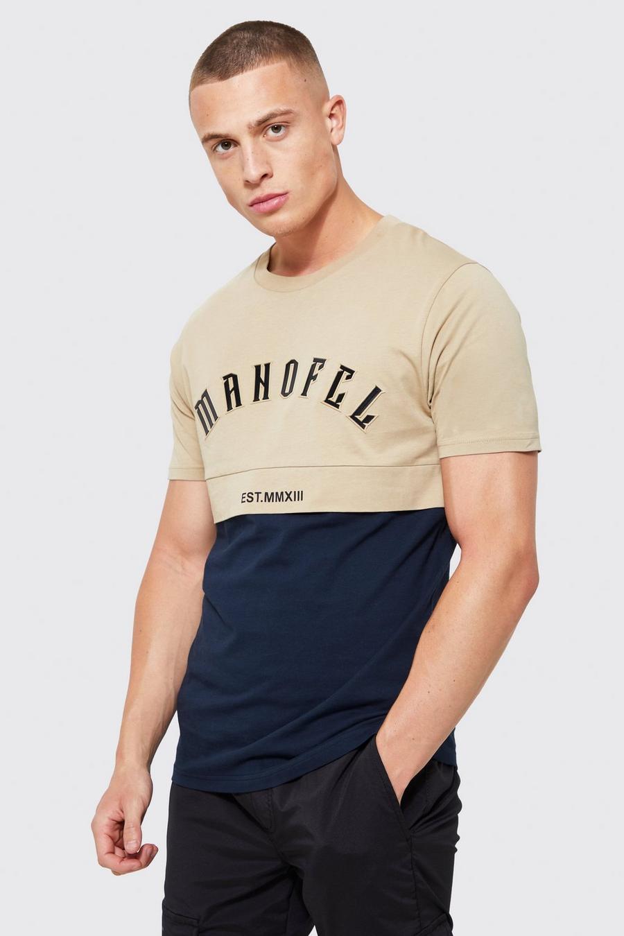 Taupe beige Man Official Gesplitst Slim Fit T-Shirt