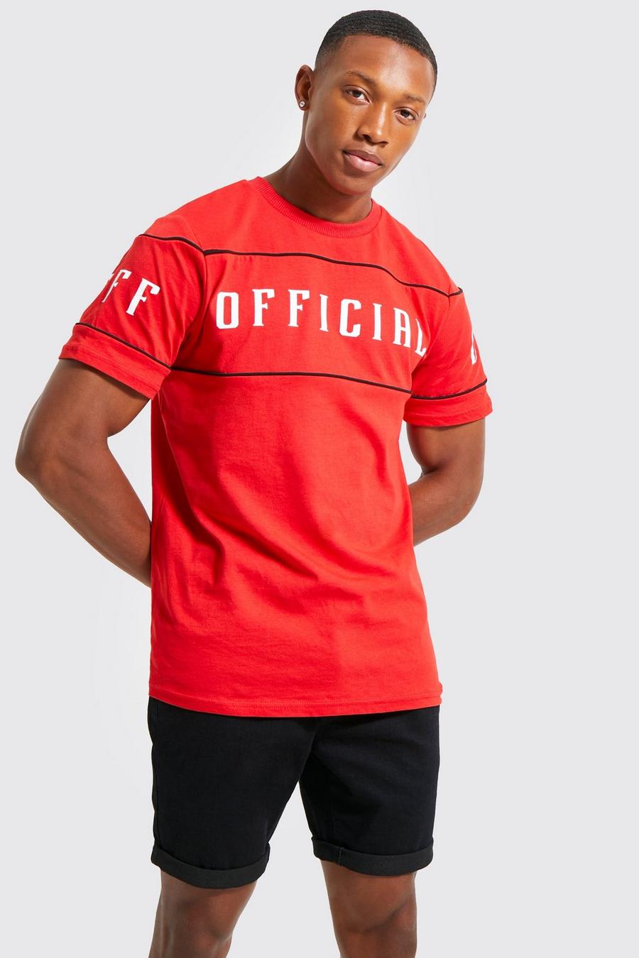 Red Official Slim Fit T-Shirt Met Biezen En Opdruk image number 1