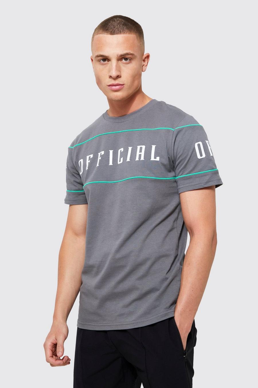 Charcoal Slim Fit Official Print T-shirt With Piping image number 1