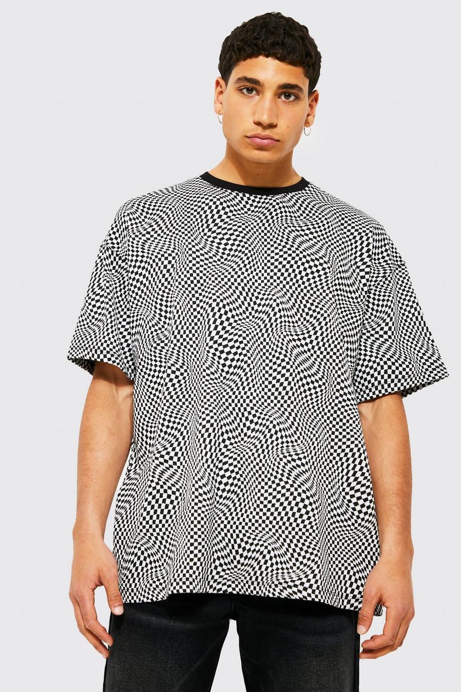 Black Oversized Checkerboard Jacquard T-shirt image number 1