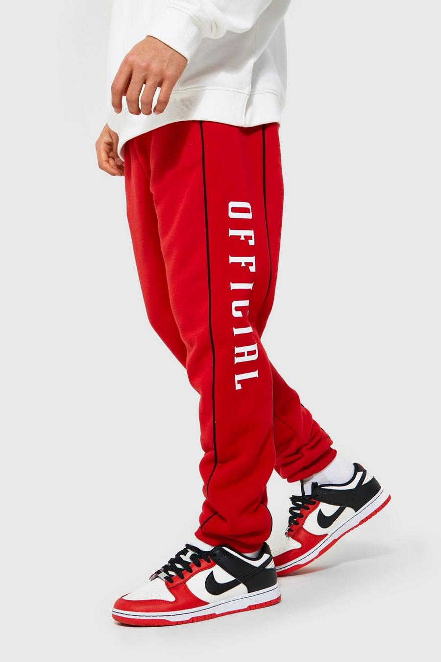 Pantalón deportivo ajustado con ribete y estampado Official, Red image number 1