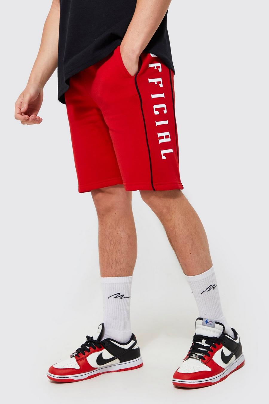 Red röd Slim Fit Mid Official Print Short With Piping image number 1