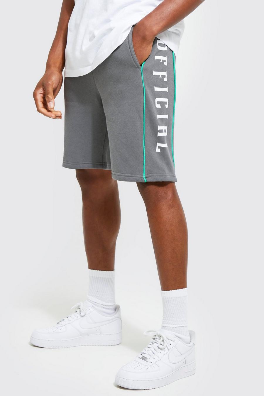 Charcoal gris Official Slim Fit Shorts Met Biezen En Print image number 1