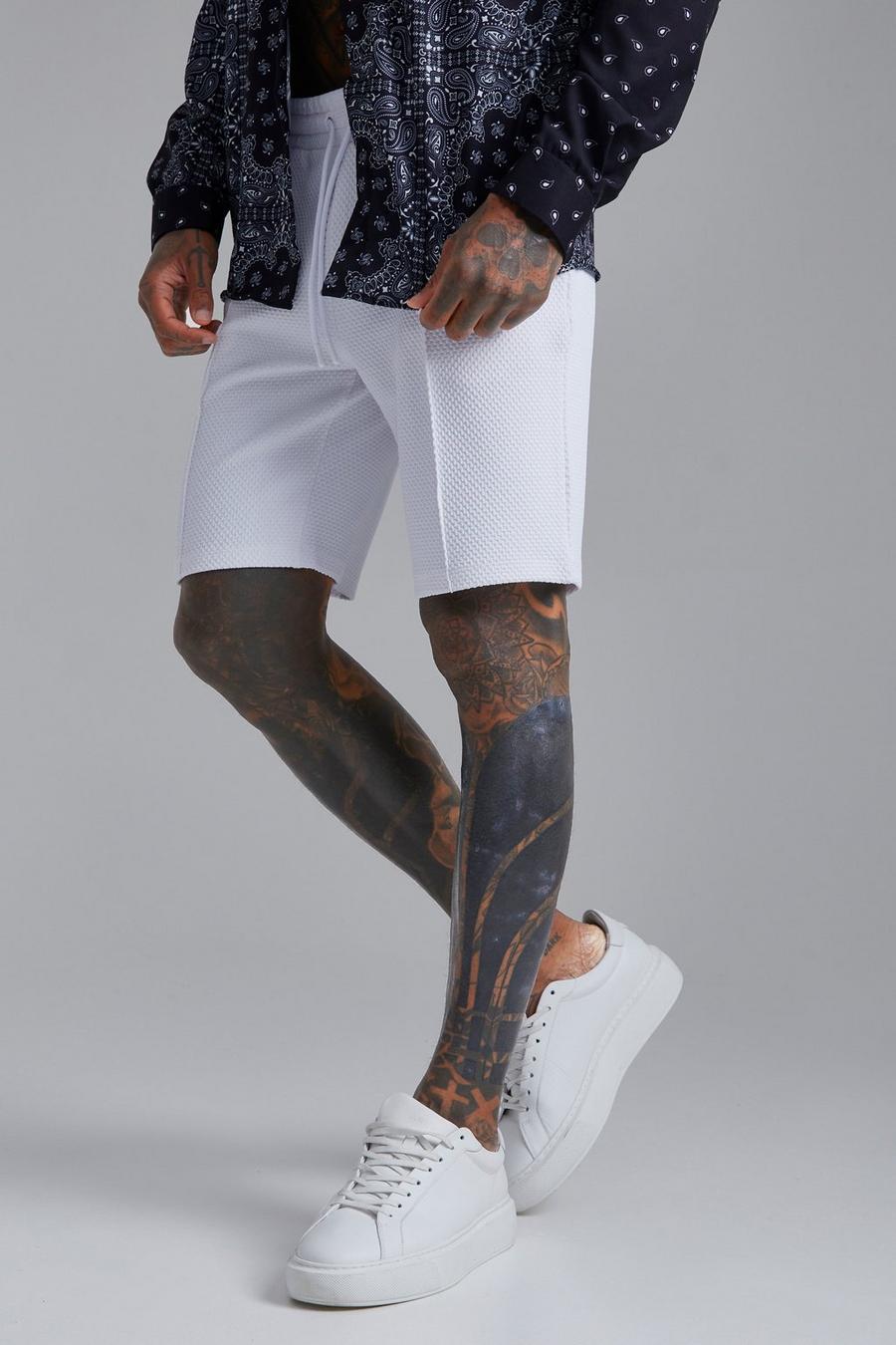 White Smart Slim Fit Mid Textured Jersey Short image number 1