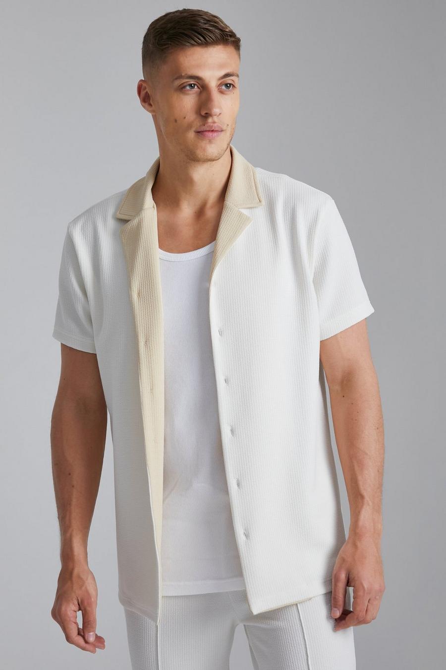 Ecru weiß Short Sleeve Jersey Textured Shirt image number 1