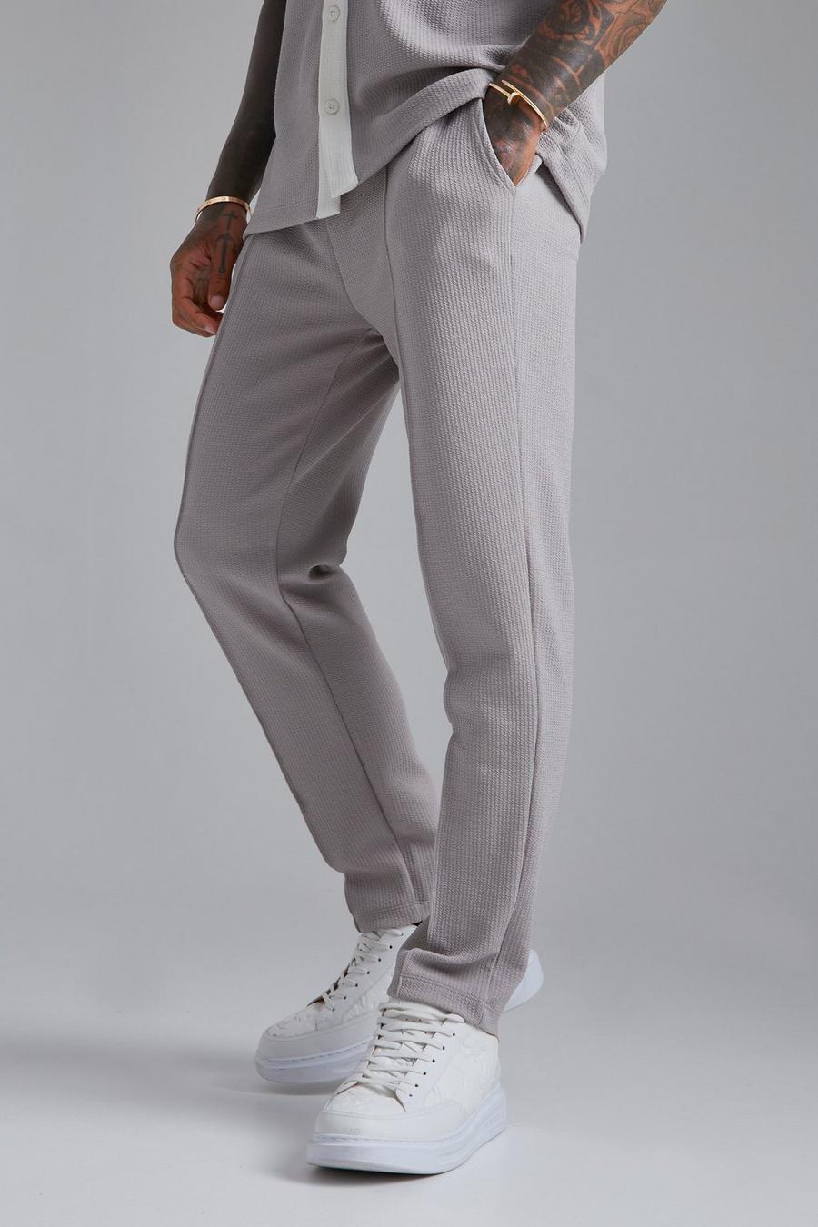 Grey Elasticated Skinny Jersey Textured Trouser