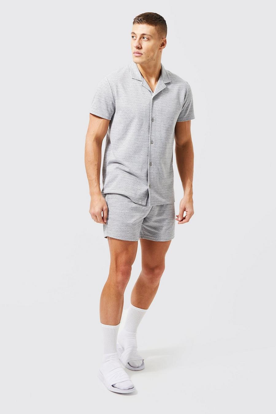 Light grey Short Sleeve Wave Jacquard Shirt And Short image number 1