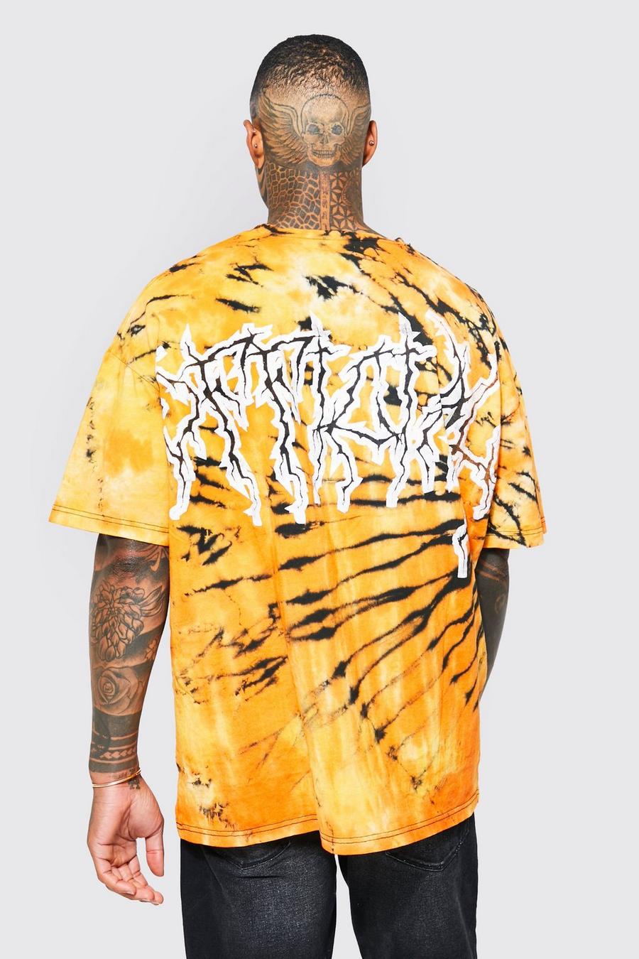 Oversize Batik T-Shirt mit Stacheldraht-Print, Orange image number 1
