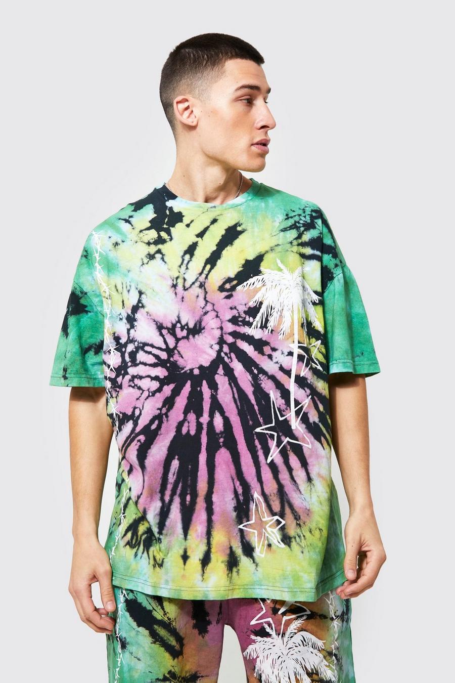 Multi Oversized Palm Tree Tie Dye T-shirt image number 1
