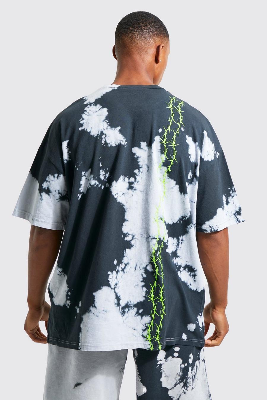 T-shirt oversize in fantasia tie dye con grafica di palme, Black image number 1