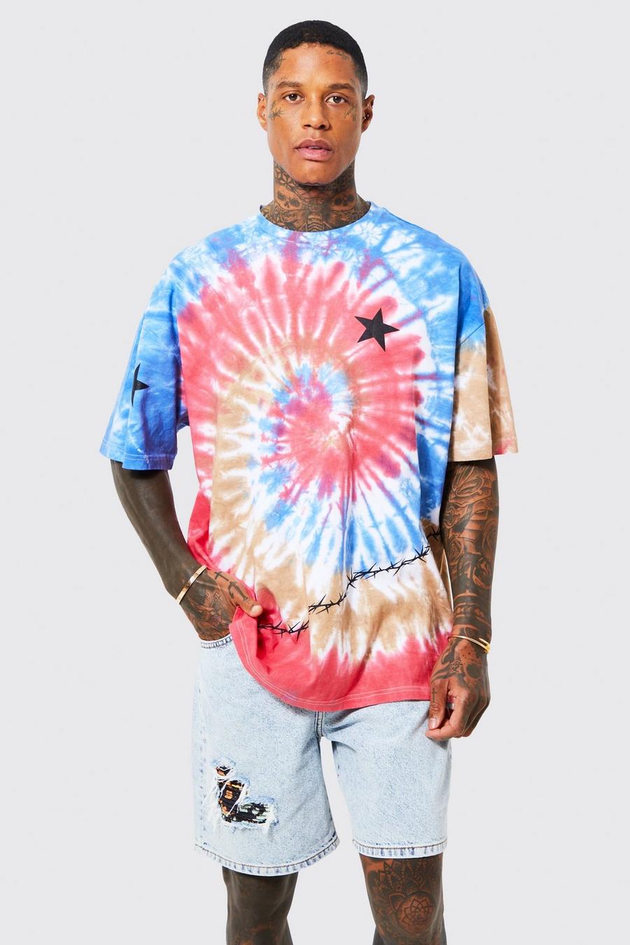 Multi Oversized Star Print Tie Dye T-shirt image number 1