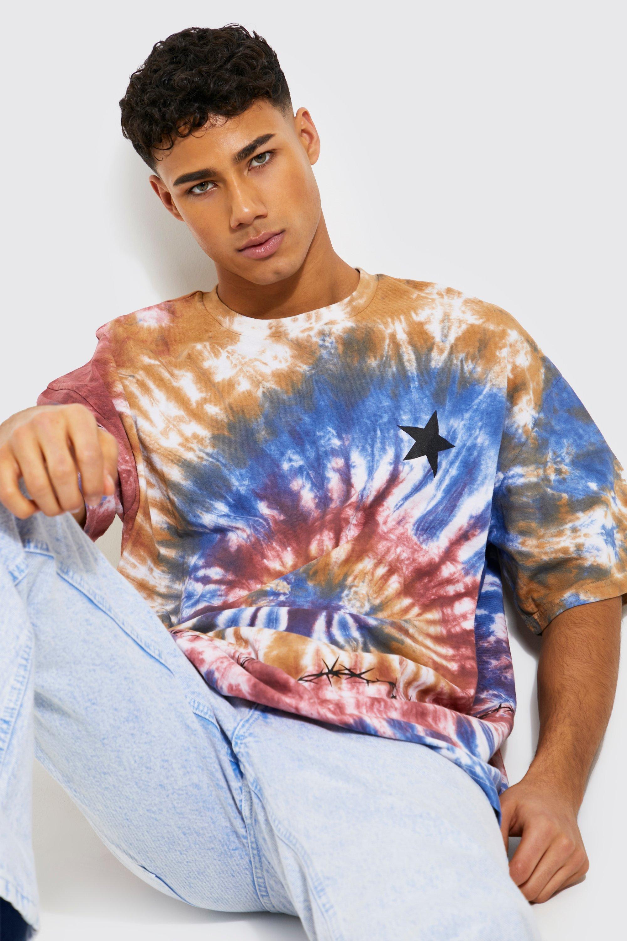 T shirt oversize effet tie dye imprim toile