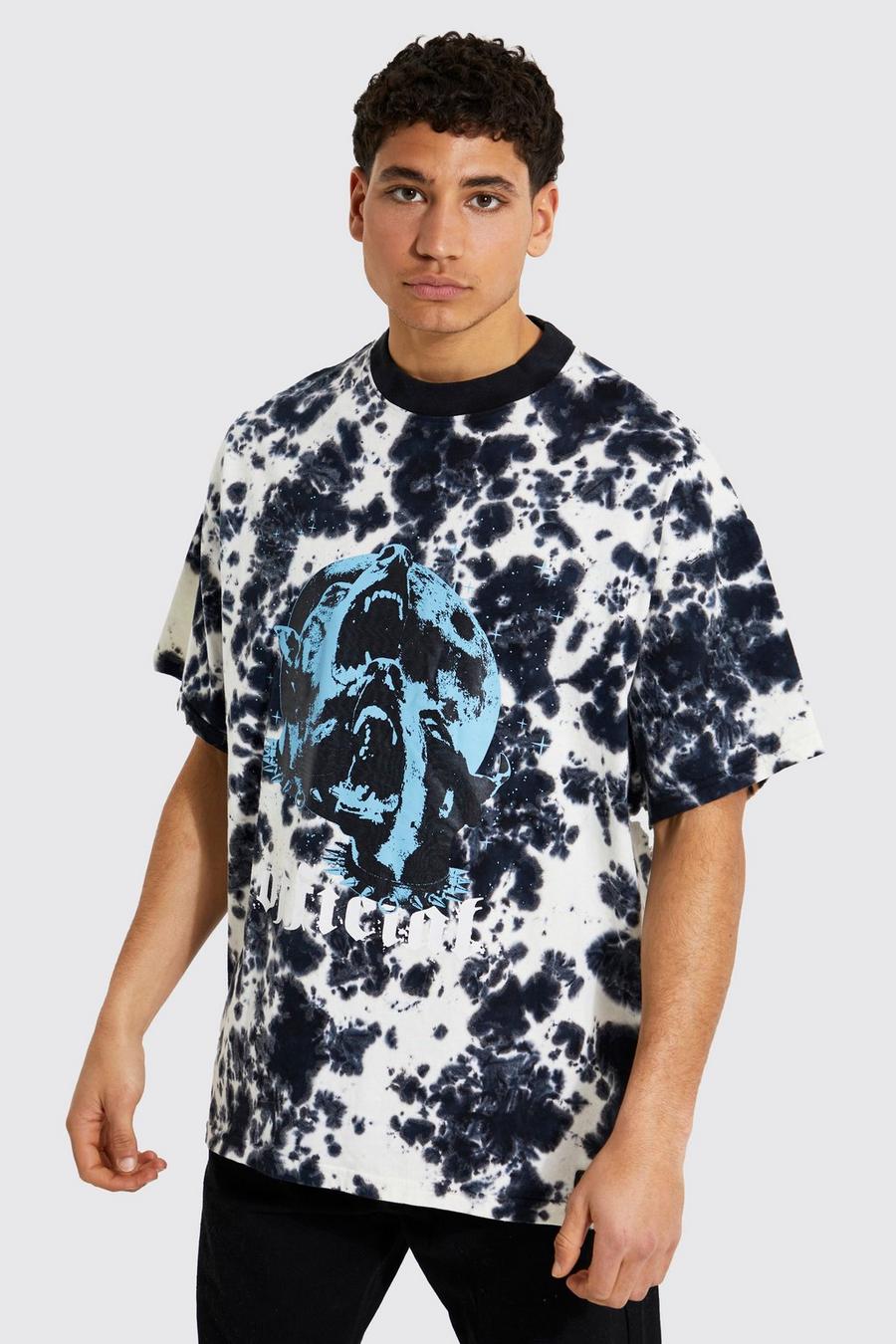 Grey Oversized Official Dog Graphic Tie Dye Tshirt image number 1
