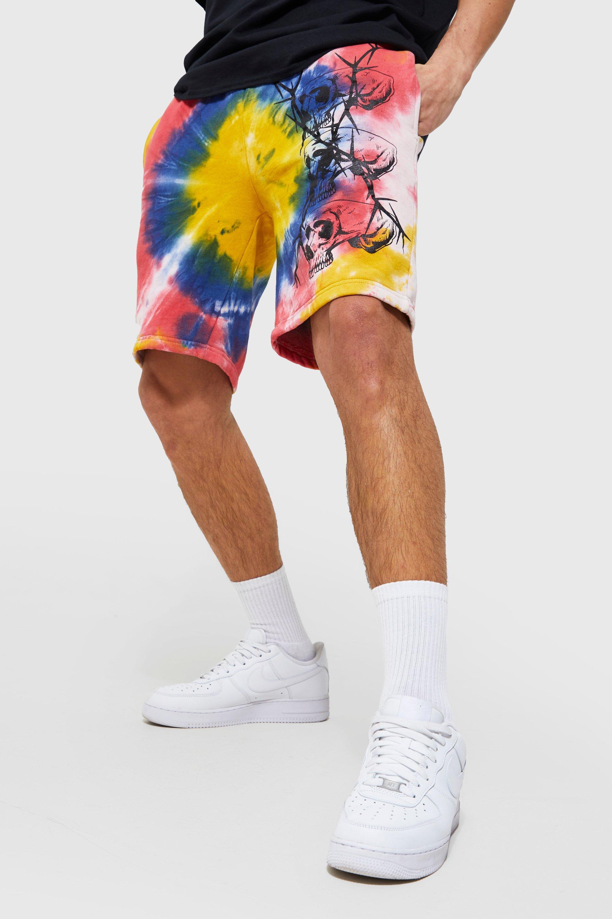 Loose Fit Skull Print Tie Dye Short | boohoo