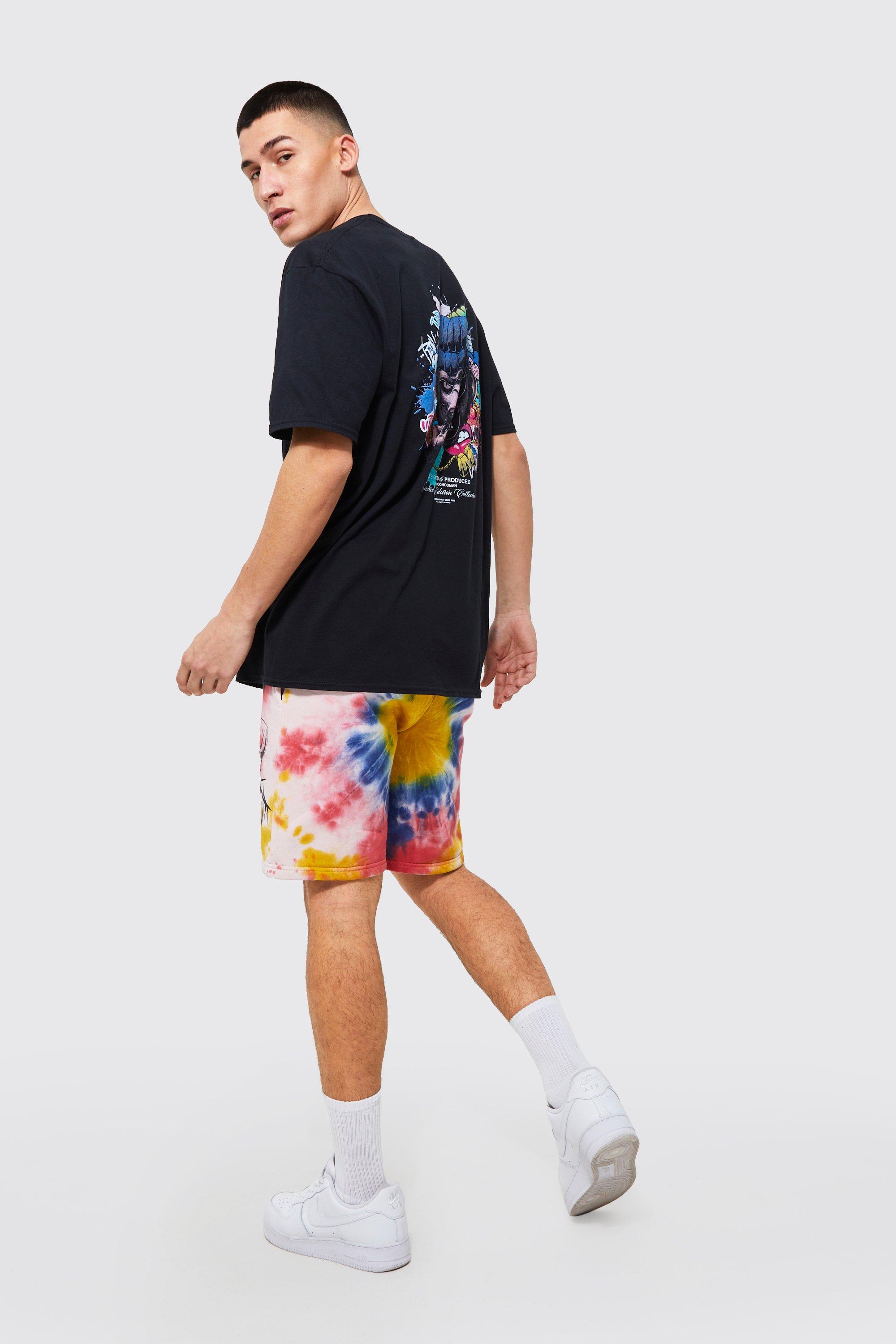 Loose Fit Skull Print Tie Dye Short | boohoo