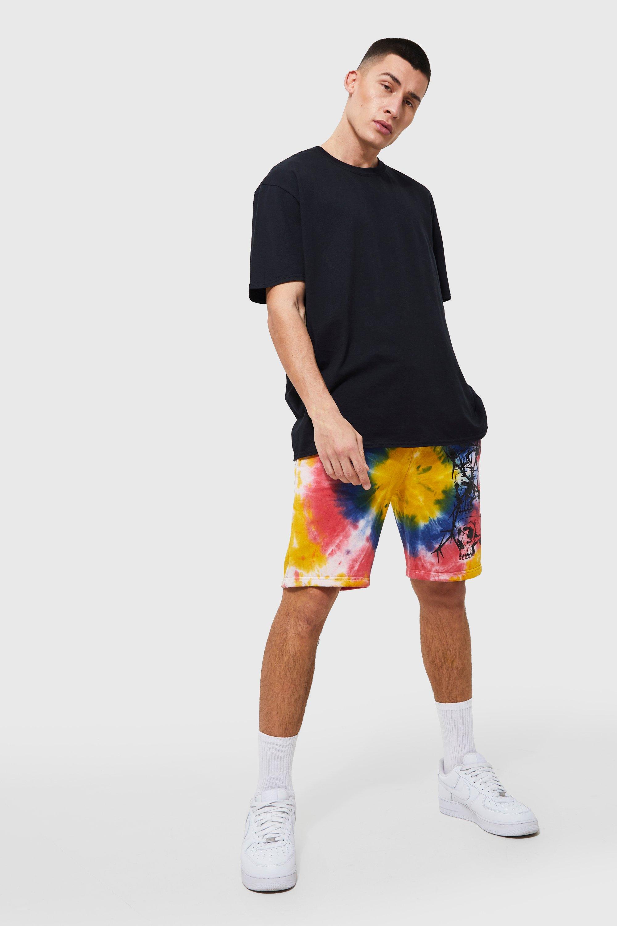 Loose Fit Skull Print Tie Dye Short | boohoo