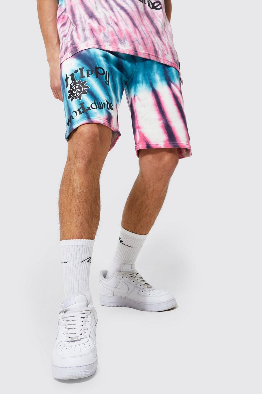 Grey Loose Fit Trippy Graphic Tie Dye Short image number 1