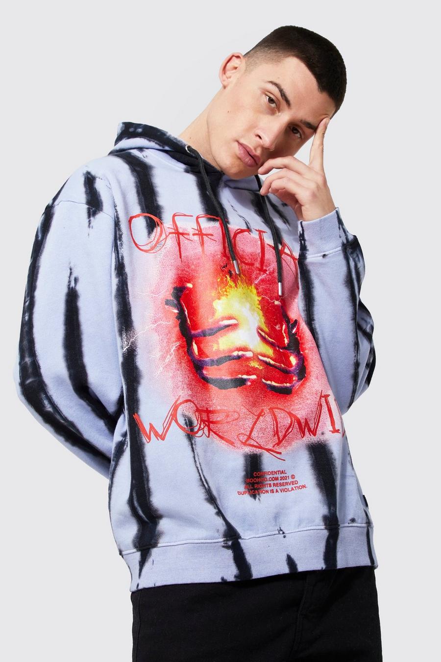 Black Oversized Official Graphic Tie Dye Hoodie image number 1