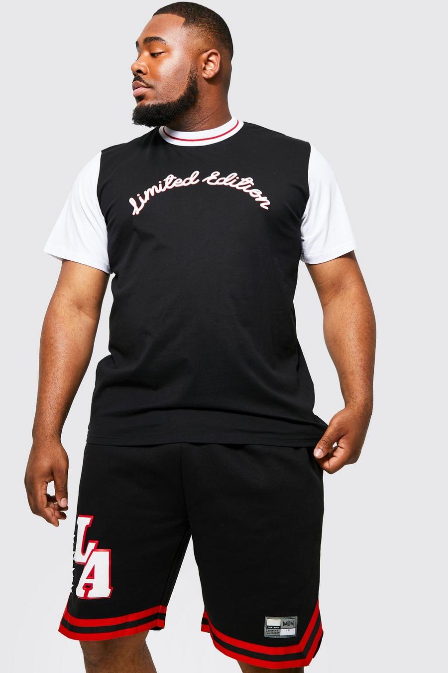 Black Plus LA Varsity Sports Rib Jersey Short Set image number 1
