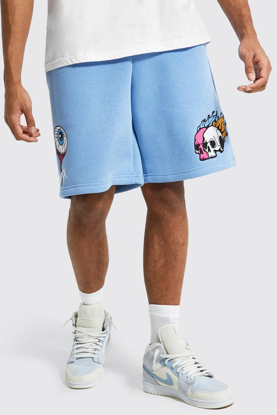 Pale blue Varsity Basketbal Shorts Met Badge image number 1