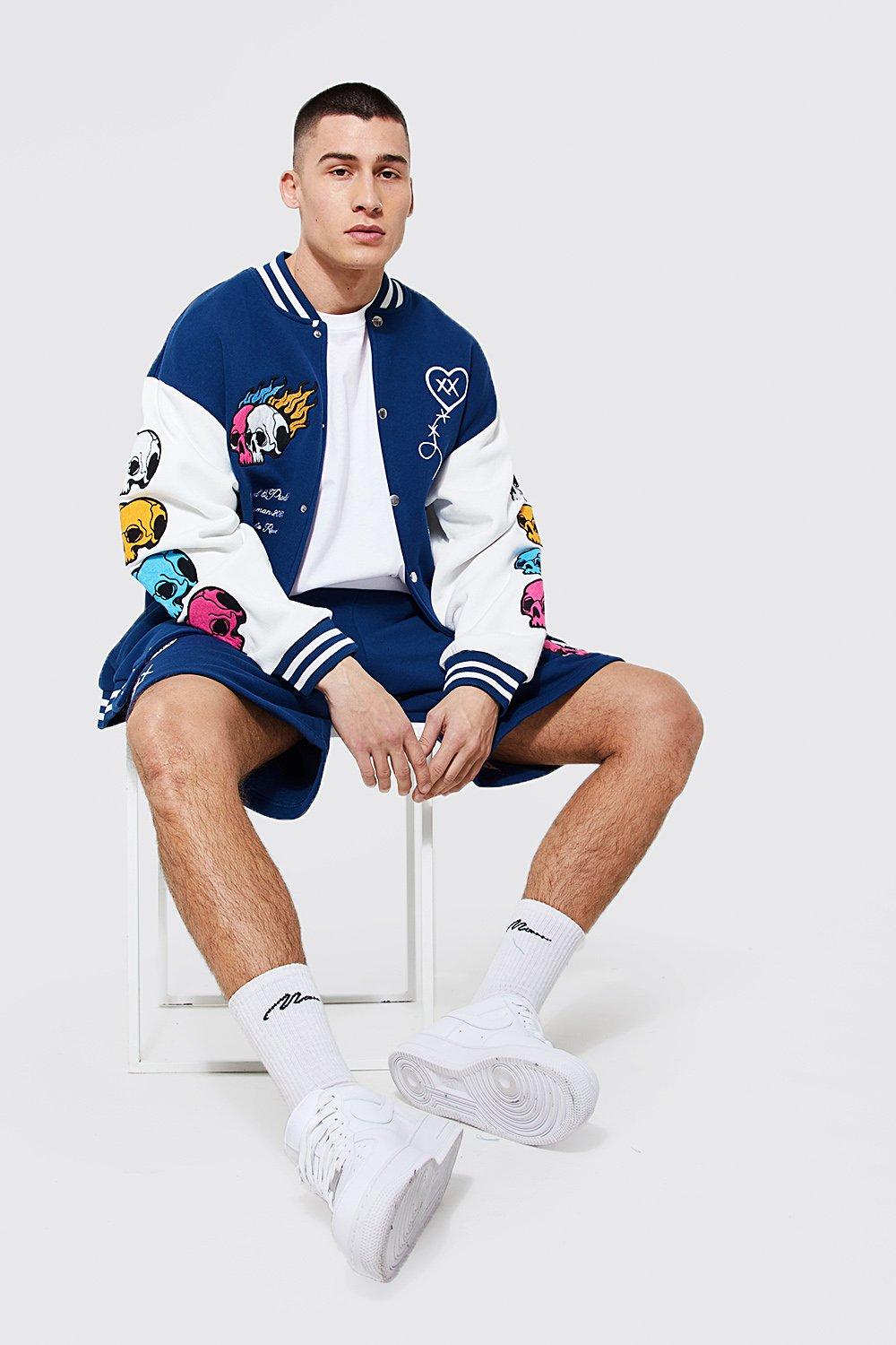 Jersey Varsity Bomber Jacket With Badges