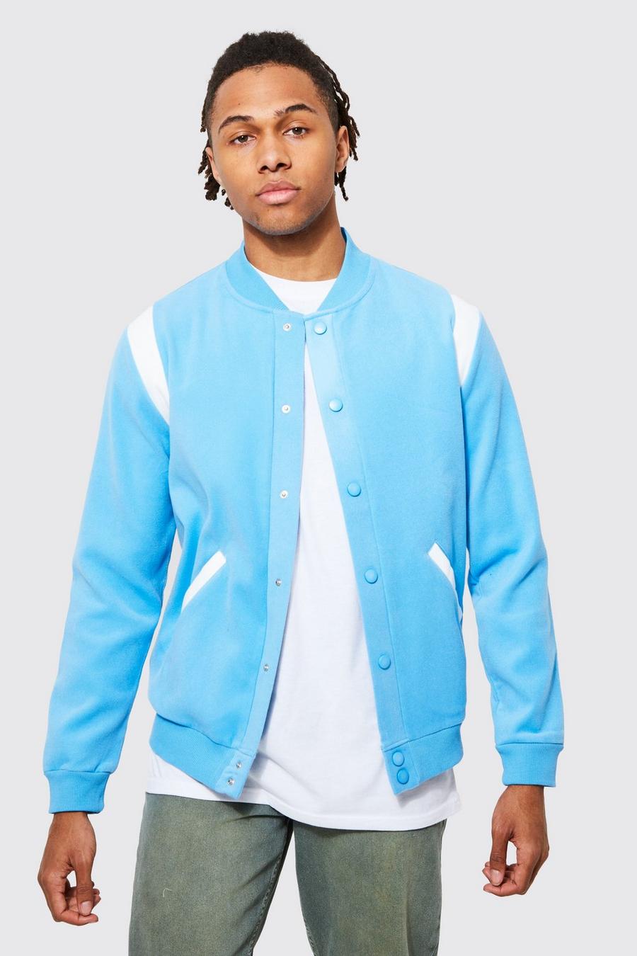 Blue Wool Look Contrast Panel Bomber image number 1