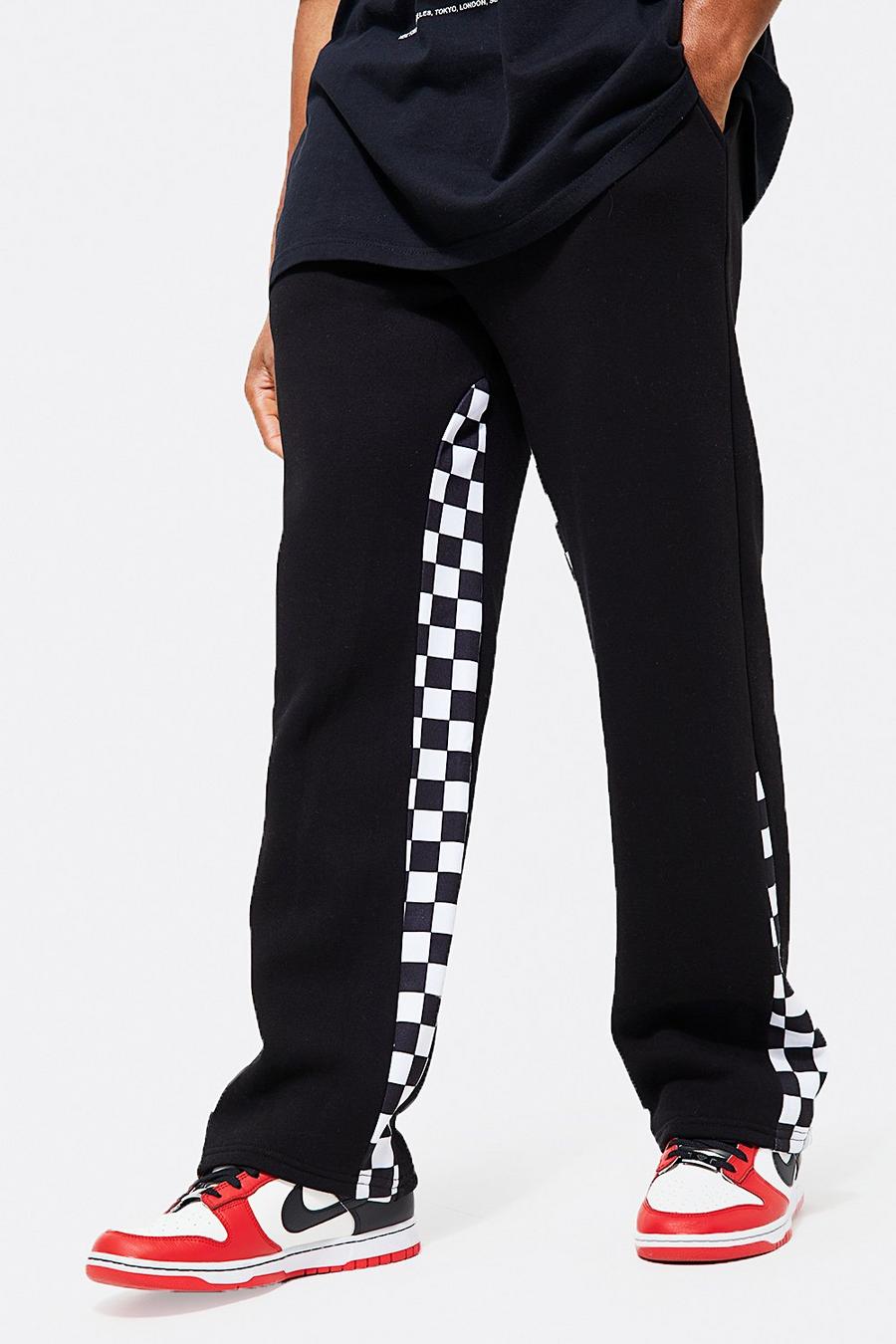 Black Checkerboard Gusset Double Waistband Jogger