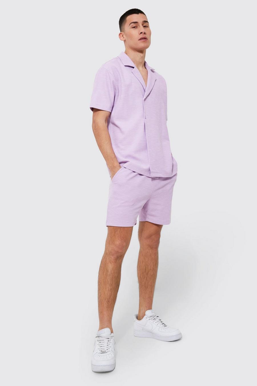Kurzärmliges Hemd und Shorts in Waffeloptik, Lilac violet
