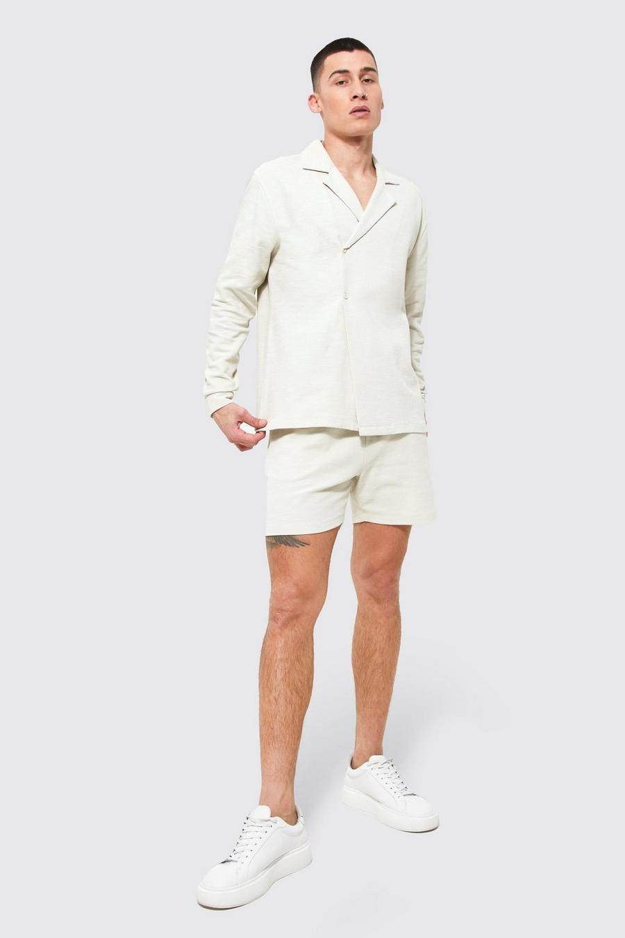 Stone beige Långärmad skjorta med omlott och shorts