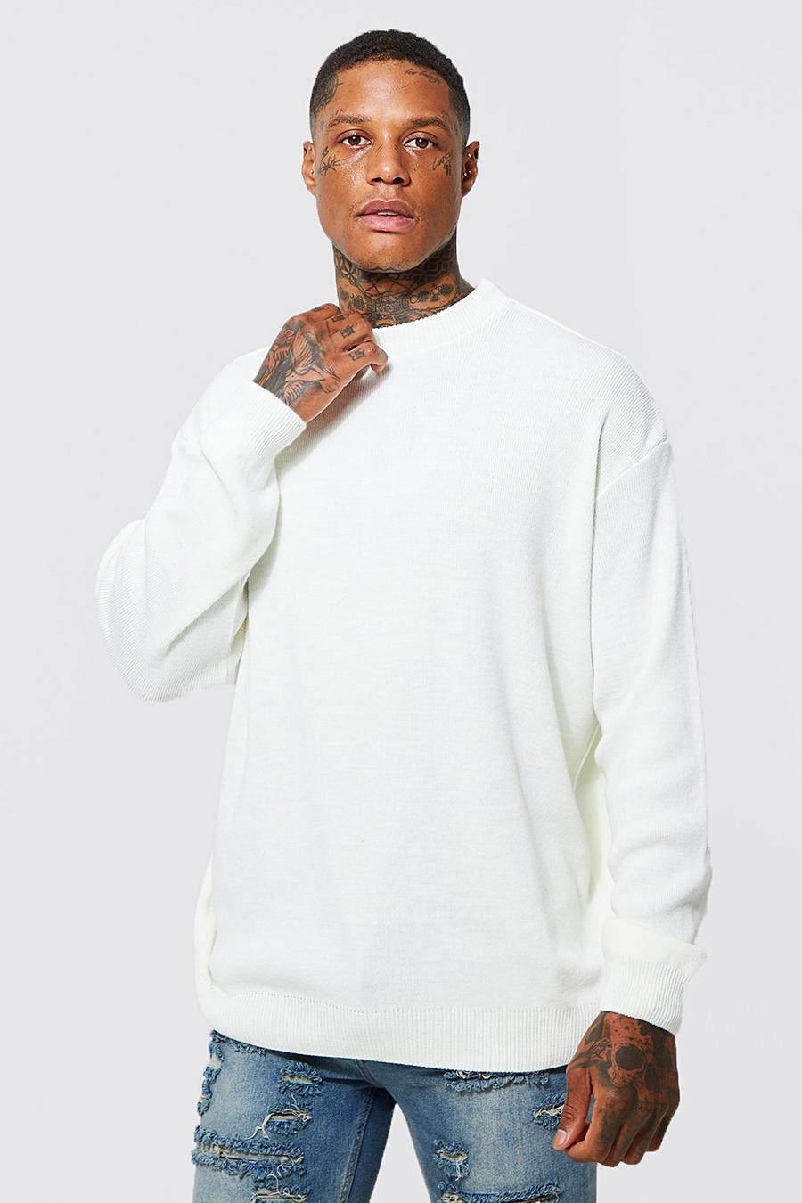 Cream Oversized Crew Neck Knitted Jumper image number 1