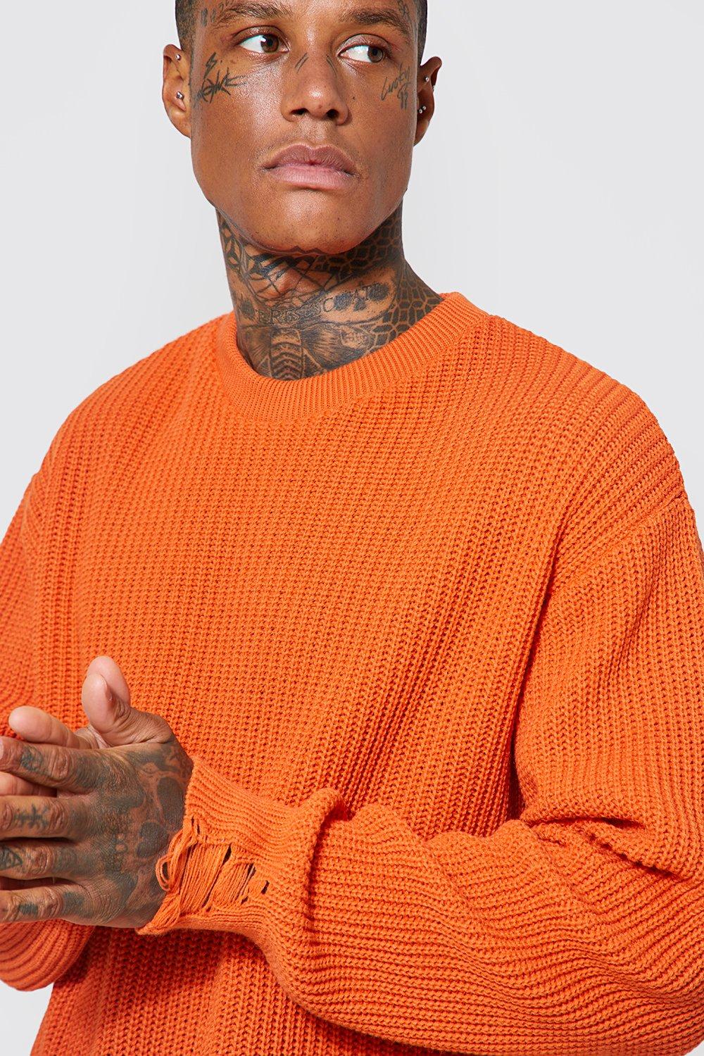 Oversized Ribbed Distressed Knitted Jumper boohoo
